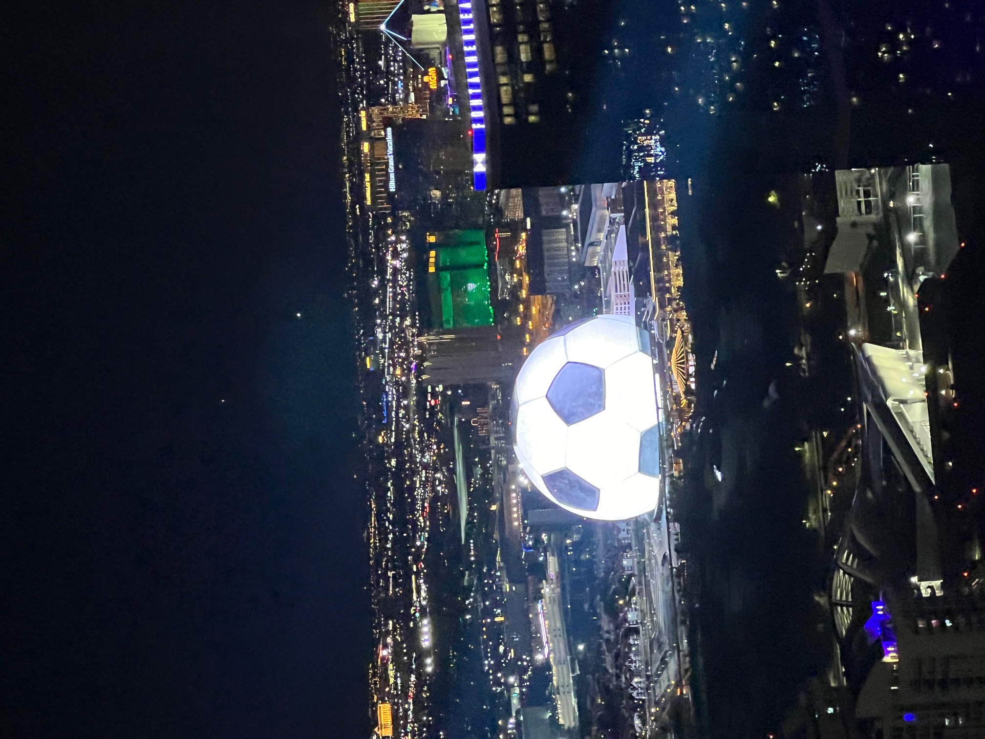 The Vegas Sphere with a soccer game displayed
